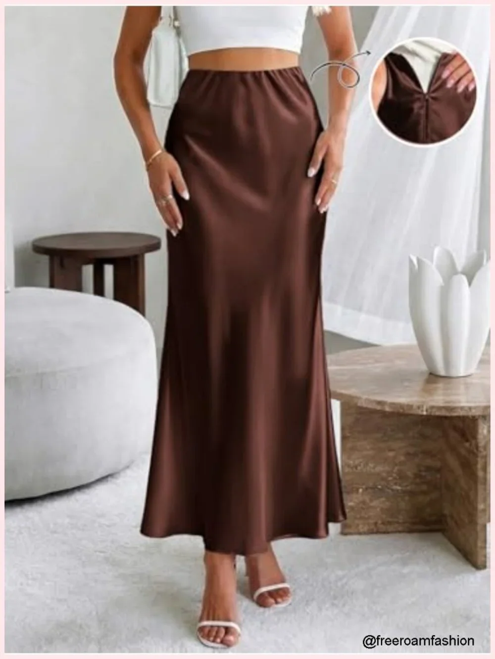 Satin Maxi Skirt - High Waisted Flowy A Line Slip Skirt